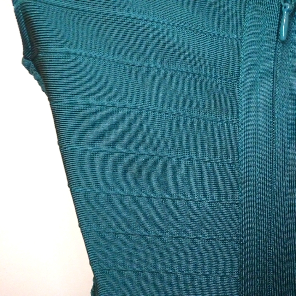 AKIRA Sexy Body-Con Dark Green Halter Necked, Off Shoulder Bandage Dress - Picture 10 of 14